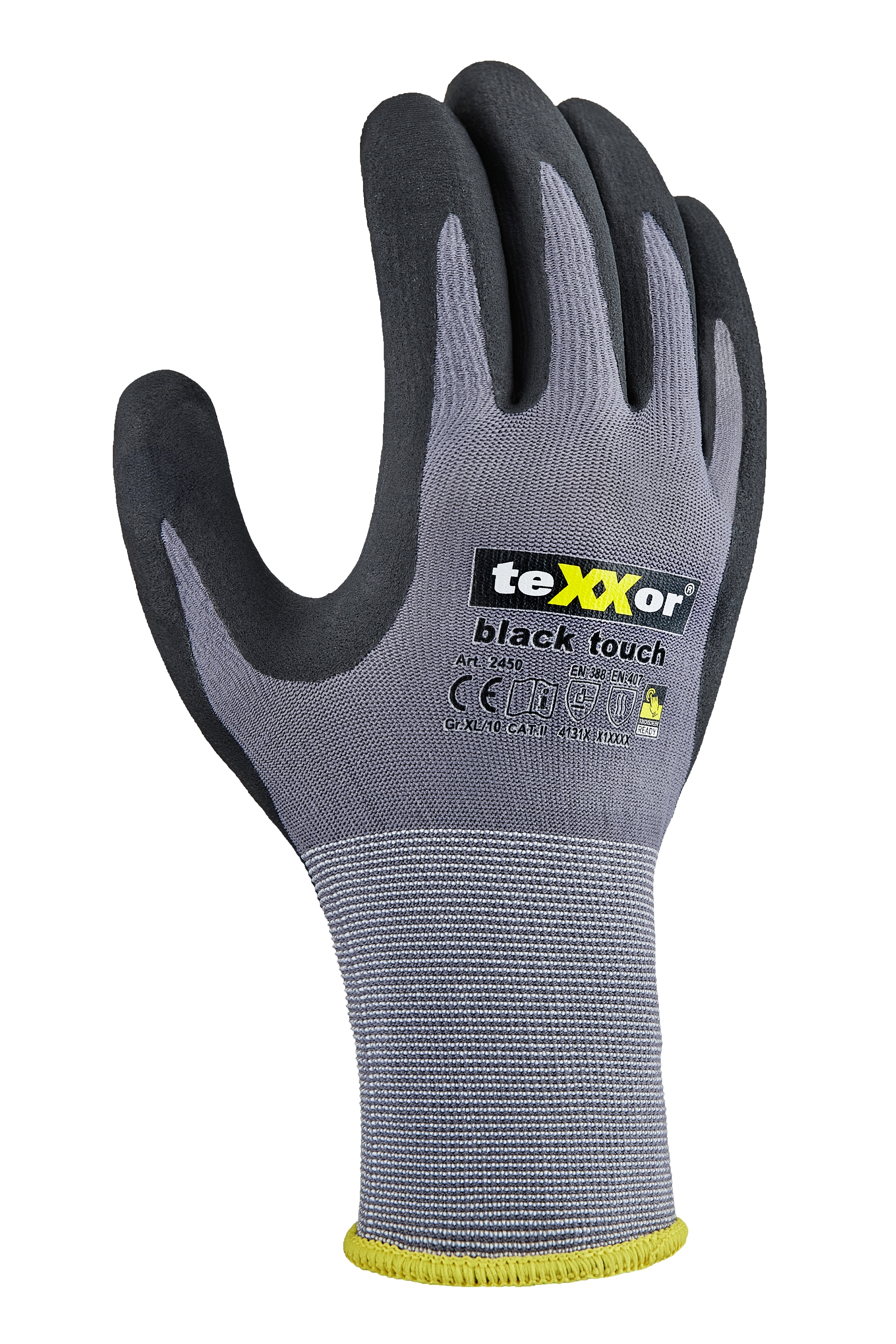 teXXor® Nylon-Strickhandschuhe touch® black grau/schwarz